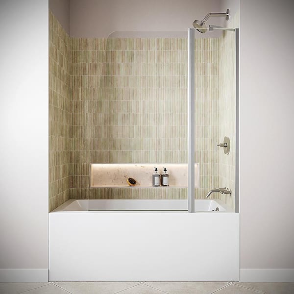Metauro 48'' x 58'' Semi-Frameless Pivot Bathtub Door with CrystalTech Treated 1/4'' Glass, Polished Chrome Hardware
