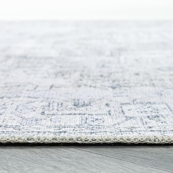 Vintage Inspired Distressed Machine Washable Blue 8 ft. ROUND Area Rug