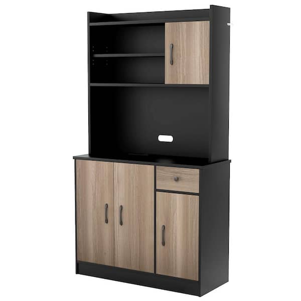 Costway 4-Door 71 in. Black Kitchen Buffet Pantry Storage Cabinet with Hutch Adjustable Shelf
