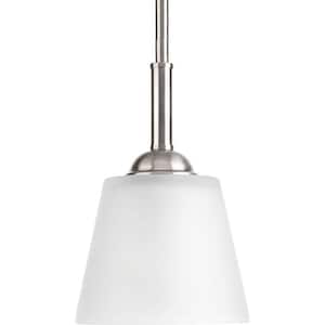 Arden Collection 1-Light Brushed Nickel Mini Pendant with Etched Glass