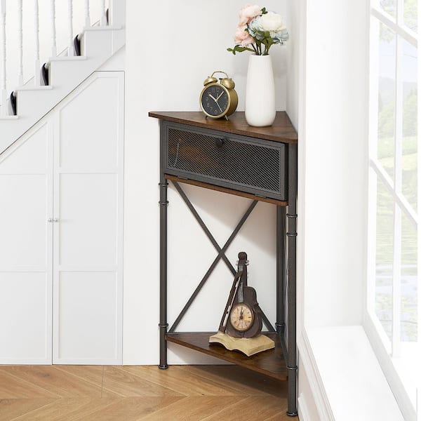 3-Tier Corner Cabinet with Metal Frame, Gold Storage Shelf with Protection Door for Small Spaces Accent Cabinet