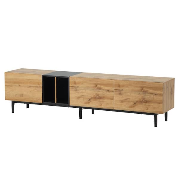 Unbranded 76.80 in. W x 15.00 in. D x 18.90 in. H Natural Brown Linen Cabinet TV Stand Console Table with 3-Doors
