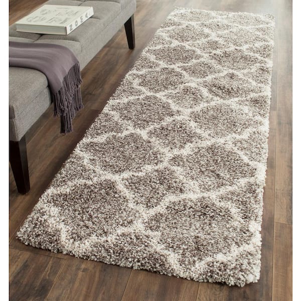 Hudson Shag Gray/Ivory 2 ft. x 18 ft. Geometric Runner Rug