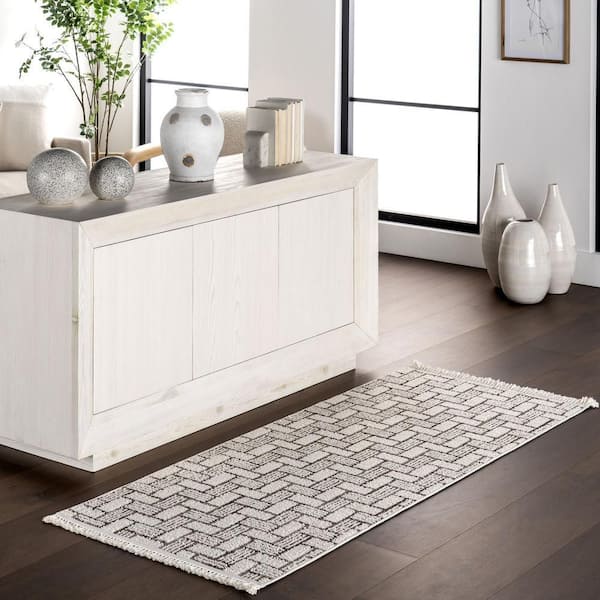 Alora Geometric Tassels Area Ivory 3 ft. x 6 ft. Indoor Runner Rug