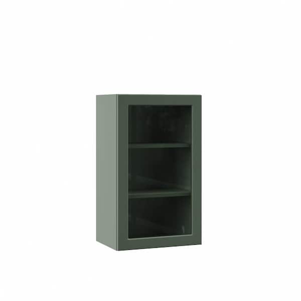 Designer Series Melvern 18 in. W x 12 in. D x 30 in. H Assembled Shaker Wall Kitchen Cabinet in Forest with Glass Door