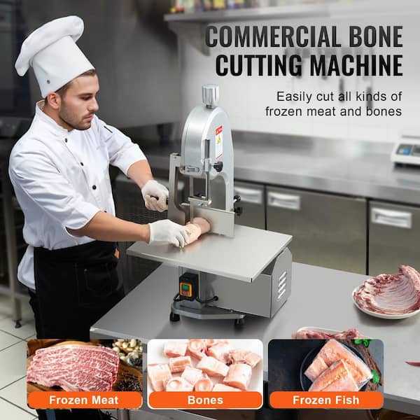 1800 W Commercial Electric Meat Bandsaw, Stainless Steel Saw, Workbeach 15 in. x 19.1 in., 7.09 in. Cutting in Silver