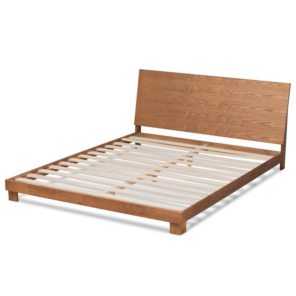 Haines Medium Walnut Wood Queen Platform Bed with Slats