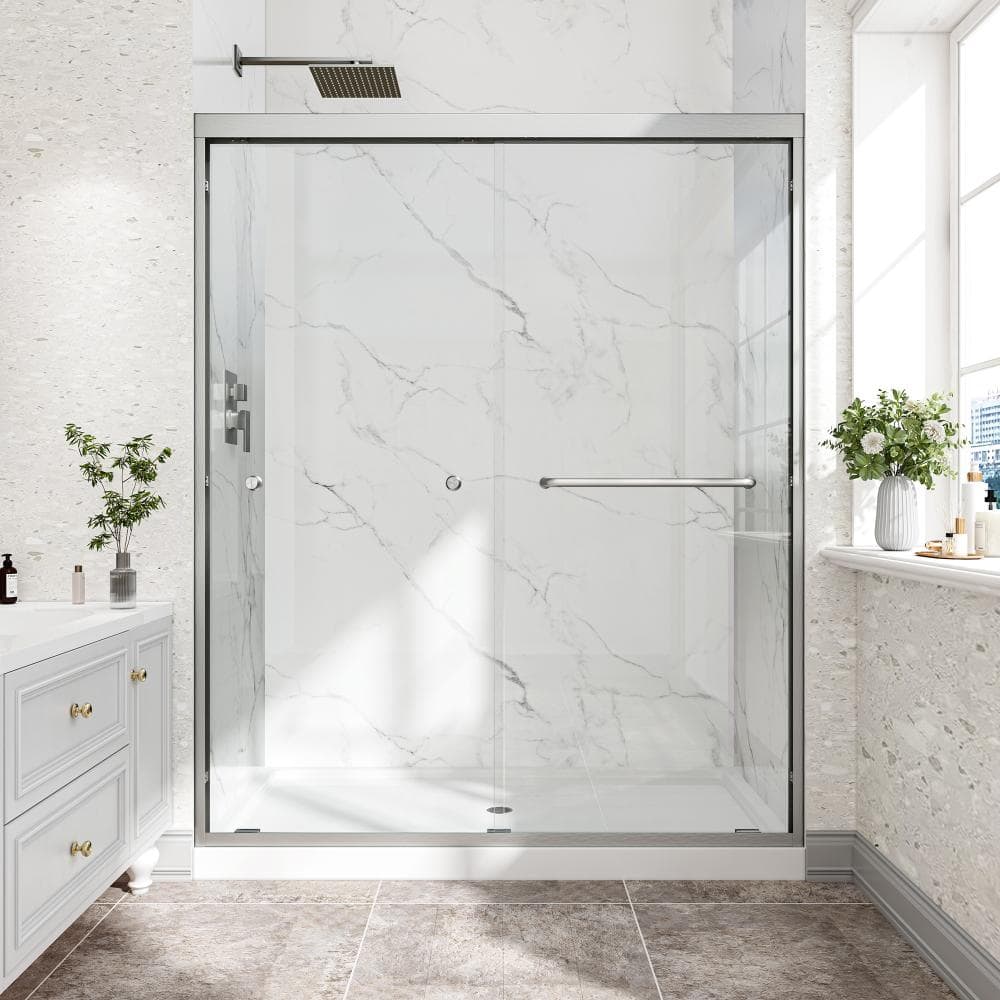 "55-60""W x 72""H Double Sliding Shower Door Brushed Nickel Aluminum Frame 6mm Glass Nano Explosion-proof Membrane" price history on PriceWatchPro