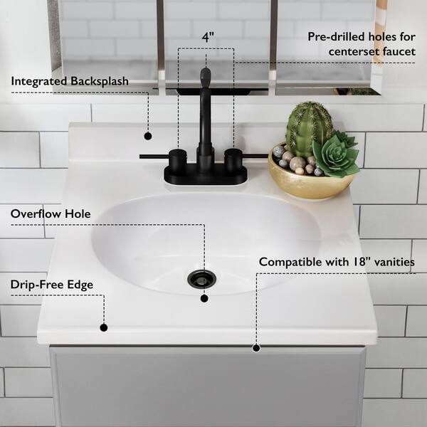 19 in. W x 17 in. D Cultured Marble Vanity Top in White with Solid White Bowl 19 in. W x 17 in. D Cultured Marble Vanity Top in White with Solid White Bowl