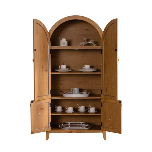 Ivrelle Rustic Natural Finish 63.39 in. Accent Storage Cabinet with Adjustable Shelves Farmhouse Freestanding Cupboard