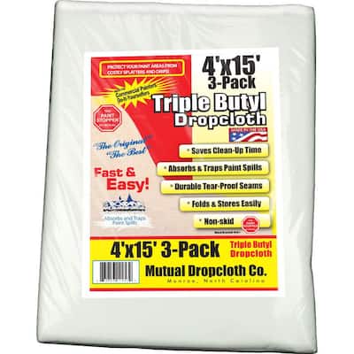 4 ft. x 15 ft. Triple Coated Butyl Drop Cloth White the Original Paint Stopper (3-Pack)