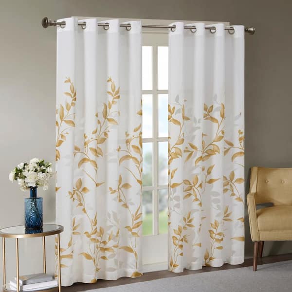 Vera Yellow Rayon/Polyester 50 in. W x 95 in. L Burnout Printed Semi- Sheer Curtain (Single Panel)