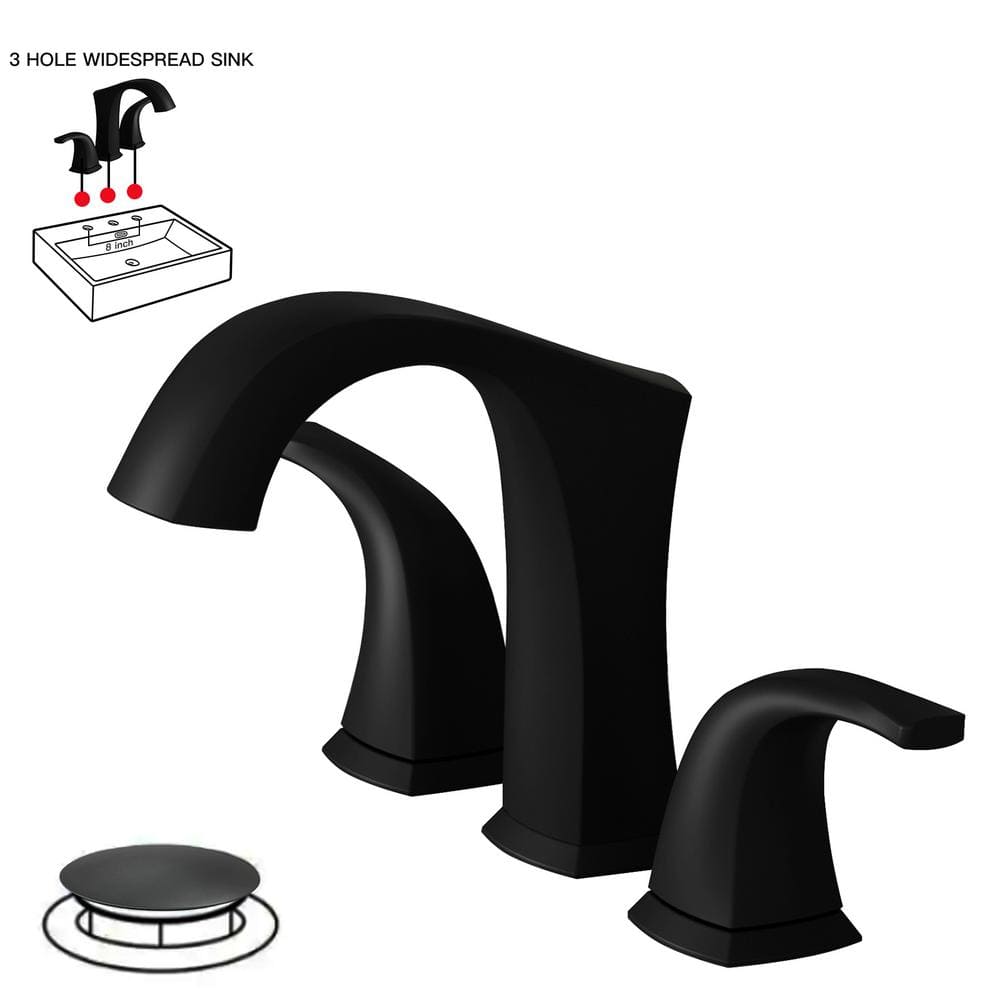 8 in. Widespread Double Handle Bathroom Faucet with Drain Kit Included in Matte Black price history on PriceWatchPro