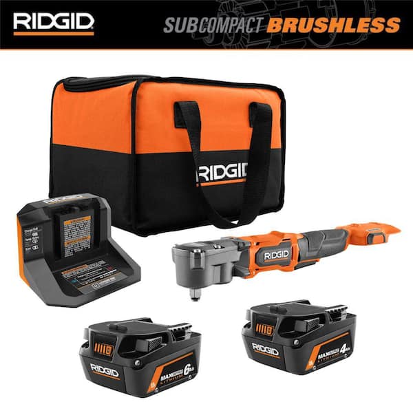 18V 6.0 Ah & 4.0 Ah MAX Output Batteries & Charger Kit w/ Bag & 18V SubCompact Brushless 1/2" Right Angle Impact Wrench