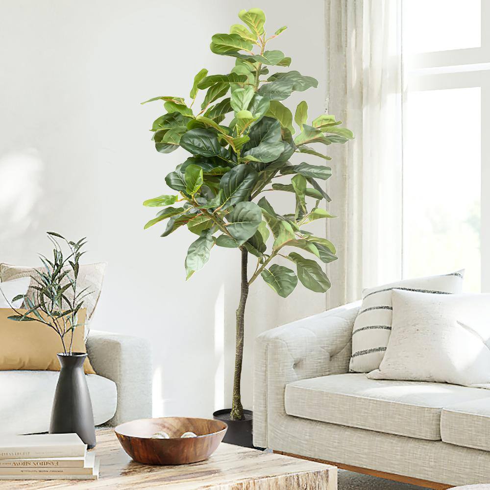 Elegant 59" Faux Fiddle Leaf Fig in Sleek Black Pot