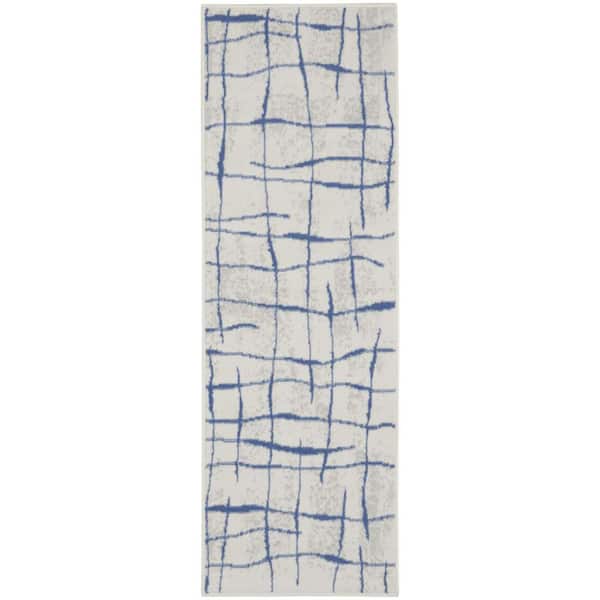 2 ft. x 8 ft. White Abstract Washable Area Rug Runner Rug