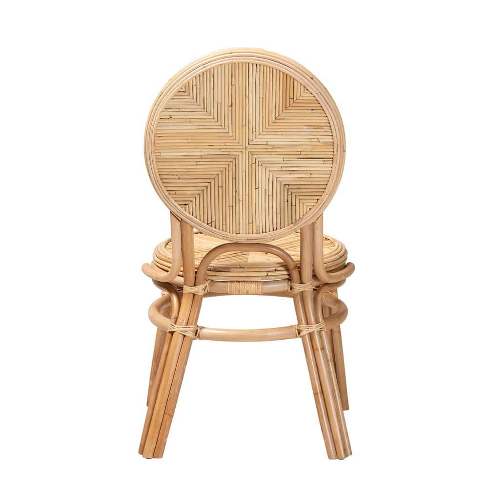Low Brown Rattan Cane Boho Dining Side Chair