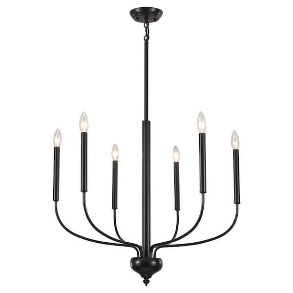 6-Light Matte Black Farmhouse Candle Style Chandelier for Dinning Room Kitchen Island with No Bulbs Included