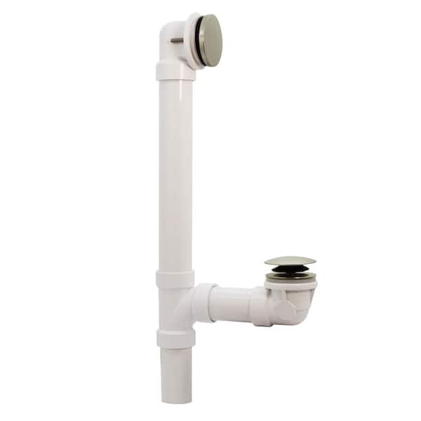 Unbranded 12 in. & 4 in. Bath Waste & Overflow with Tip-Toe Drain Plug and Illusionary Faceplate - Sch. 40 PVC, Satin Nickel