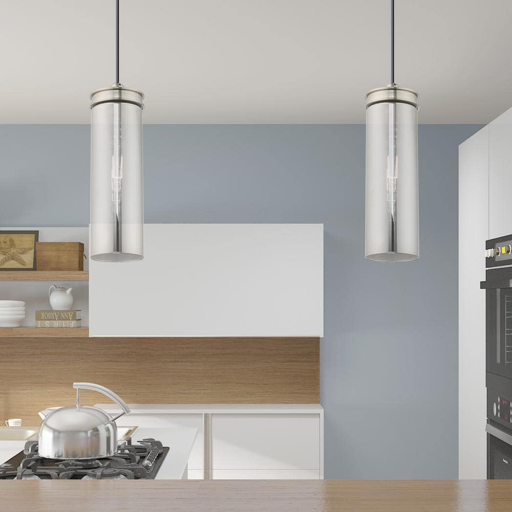 Sleek Smoke Glass Mini Pendant with Brushed Nickel Finish