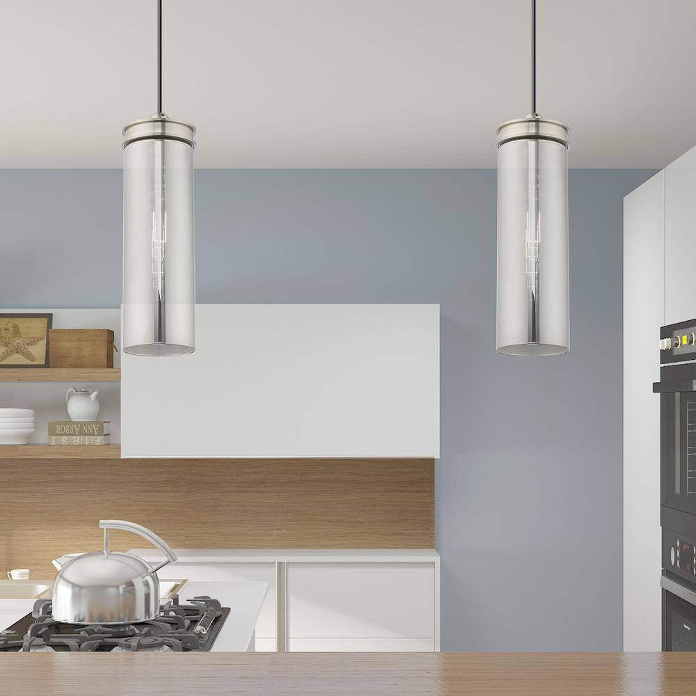 Sleek Smoke Glass Mini Pendant with Brushed Nickel Finish