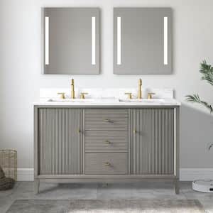 Vanity Art 54 in. W Double Sink Freestanding Natural Oak Bath