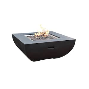 Aurora 34 in. x 14 in. Round Concrete Natural Gas Fire Pit in Black with Canvas Cover and Lava Rock