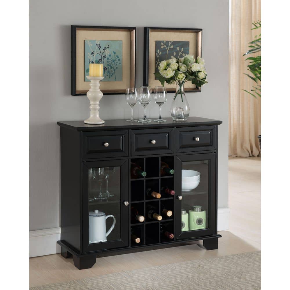 Signature Home SignatureHome Palermo Finish Black Wood Storage Buffet Wine Cabinet Rectangle Shape Size: 36.5 W x 12 L x 30 H -  SDWR1348