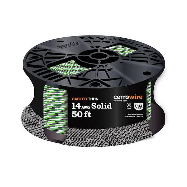 Cerrowire 100 ft. 14/3 Black /White /Green Solid Copper THHN Wire 