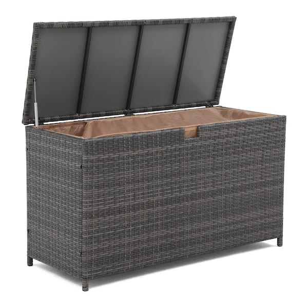 125 Gal. Grey Wicker Outdoor Storage Deck Box