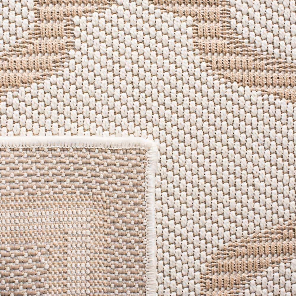 Ivory/Beige Geometric Easy-Care Synthetic 3' x 5' Outdoor Rug