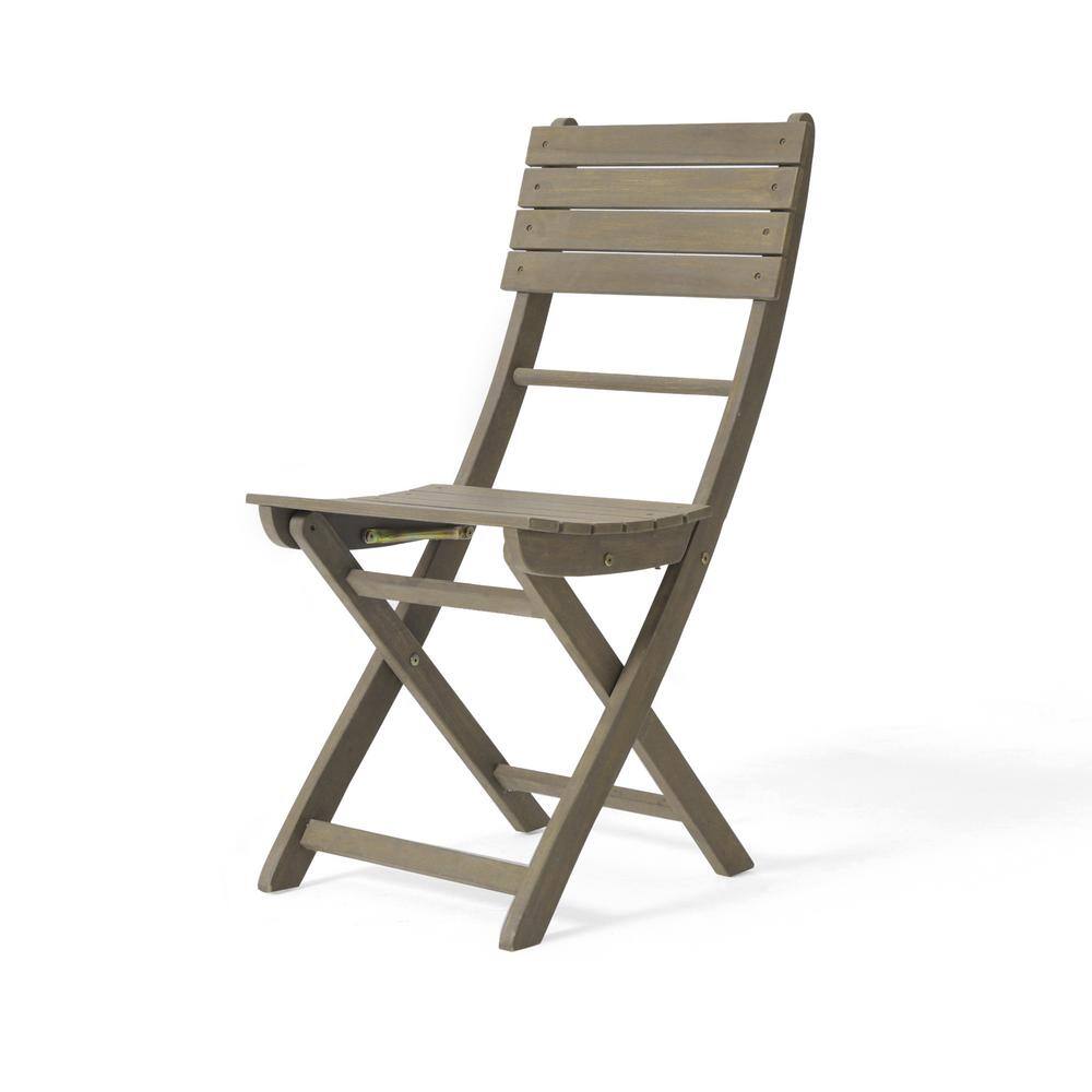 Gray Acacia Wood Outdoor Folding Dining Chairs, Set of 2