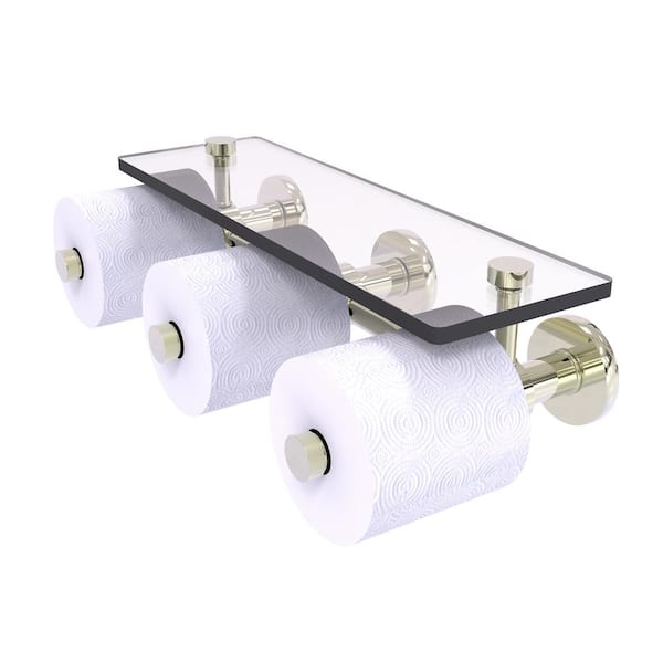 Allied Brass Prestige Skyline Collection Wall Mounted Toilet Paper Holder in Polished Nickel with Glass Shelf