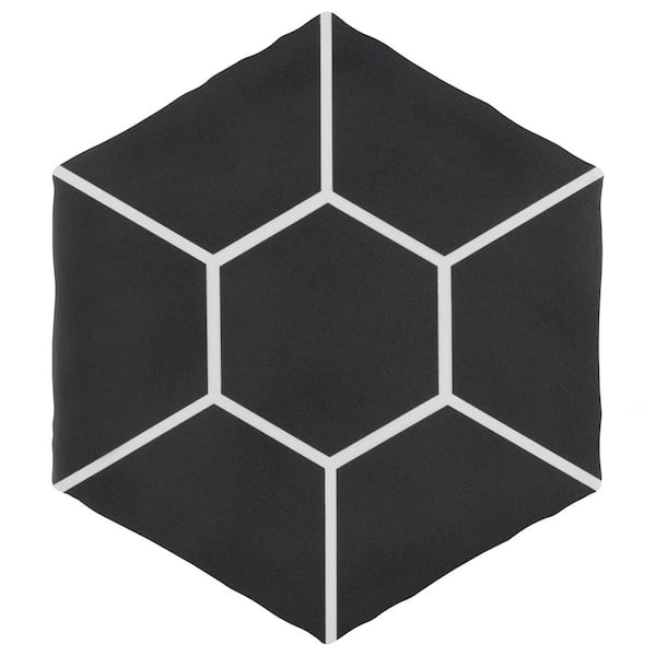 Merola Tile Palm Honeycomb Hex Black 5-7/8 in. x 6-7/8 in. Porcelain Floor and Wall Tile (2.86 sq. ft./Case)