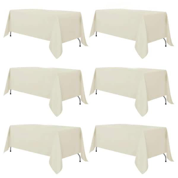 70 in. W x 120 in. L Vintage Fabric Reusable and Washable Table Clothes, Table Covers for Wedding, Party, Ivory (6-Pack)