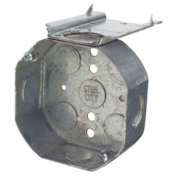 Steel City 4 in. 11/2 in. Deep New Work Octagon Metal Electrical Box with L Bracket (Case of 25