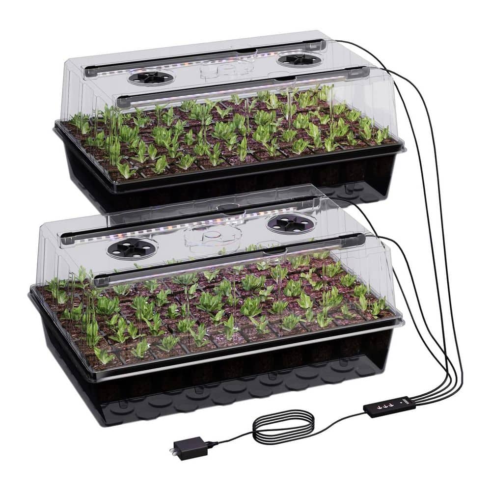 2-Pack Seed Starter Kit with Digital Timer Display, 80-Cell Trays, Dual LED Grow Lights & Humidity Domes, Green price history on PriceWatchPro