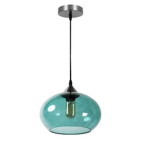 1-Light Pendant Light Chandelier, Mini Pendant Lighting Fixture with Fir Green Seeded Bubbles Glass Shade