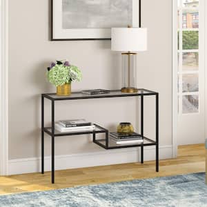 Lovett 42 in. Blackened Bronze Standard Rectangle Glass Console Table with Shelves