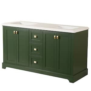 60.58 in. W x 22.39 in. D x 40.70 in. H Freestanding Bath Vanity in Venetian Green with White Engineered Stone Top