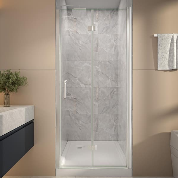 34-36 in. W x 72 in. H Bifold Frameless Shower Door in Chorme Finish with Clear Glass