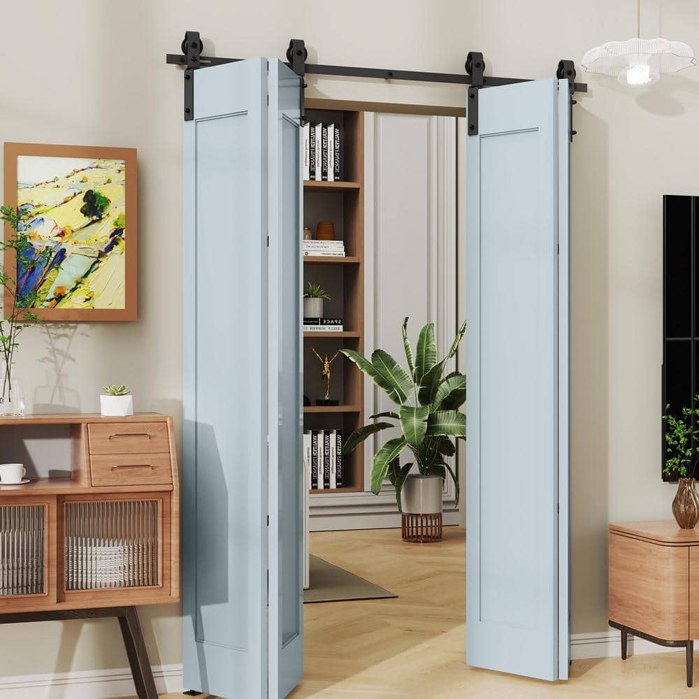 72-Inch Black Steel Bi-Fold Sliding Barn Door Hardware Kit