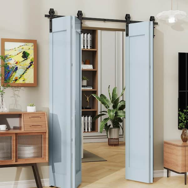 Boyel Living 6 ft./72 in. Black Double Bi-Fold Sliding Barn Door