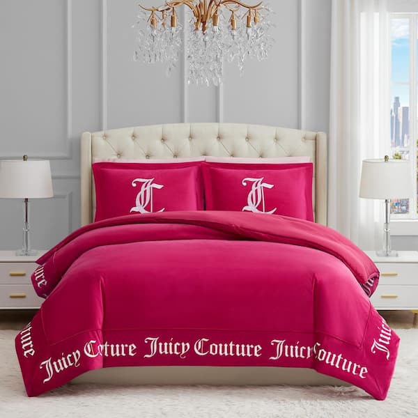 JUICY COUTURE Gothic Border 3-Pcs Hot Pink King Reversible Comforter Set