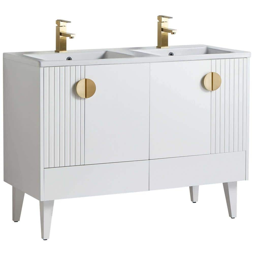 Venezian 48 in. W x 18.11 in. D x 33 in. H Bathroom Vanity Side Cabinet in White Matte with White Ceramic Top price history on PriceWatchPro
