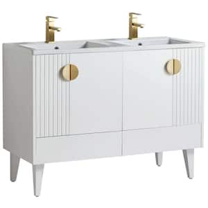 Venezian 48 in. W x 18.11 in. D x 33 in. H Bathroom Vanity Side Cabinet in White Matte with White Ceramic Top
