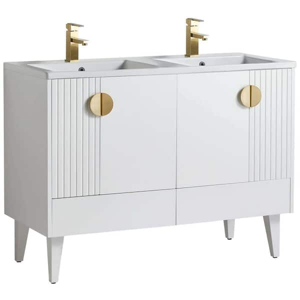 FINE FIXTURES Venezian 48 in. W x 18.11 in. D x 33 in. H Bathroom Vanity Side Cabinet in White Matte with White Ceramic Top