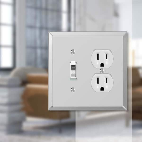 Acrylic 2 Gang 1-Toggle and 1-Duplex Acryilic Wall Plate - Polished Mirror