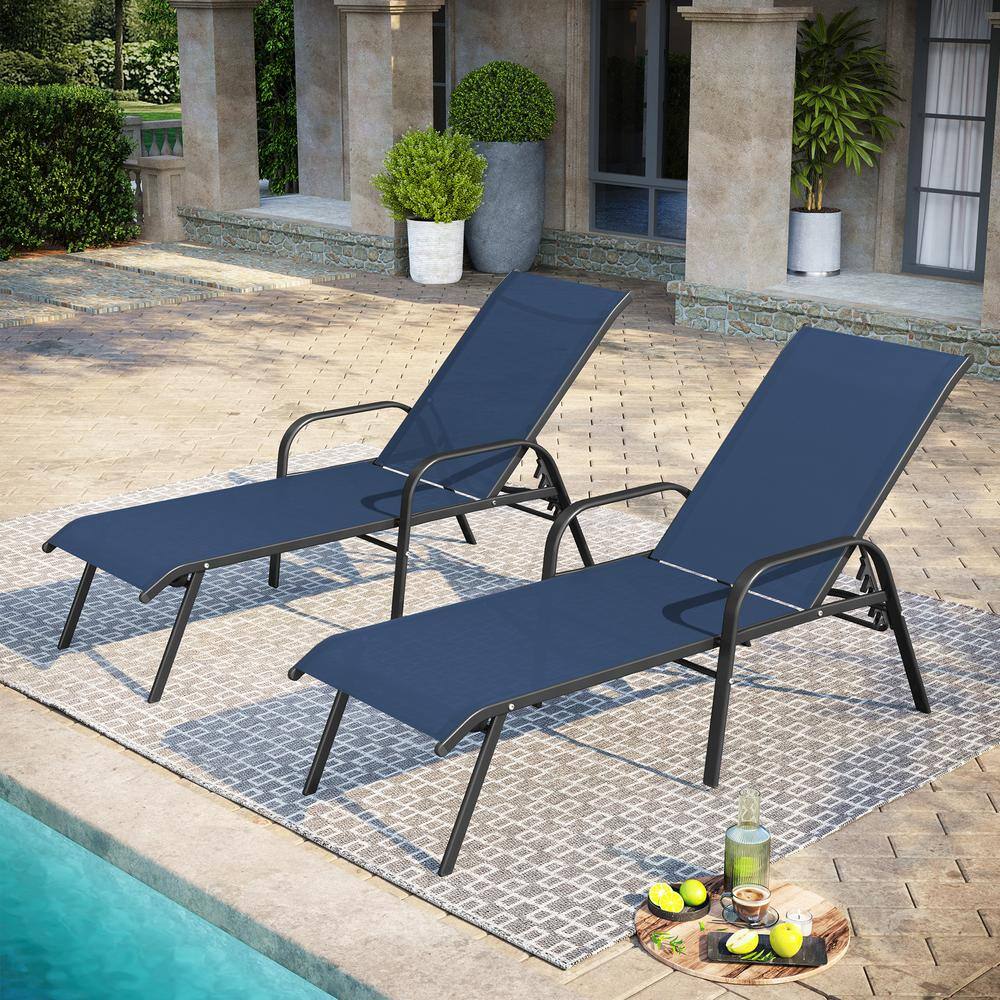 2-Piece Metal Adjustable Patio Outdoor Chaise Lounge Chairs in Navy Blue with Arms price history on PriceWatchPro