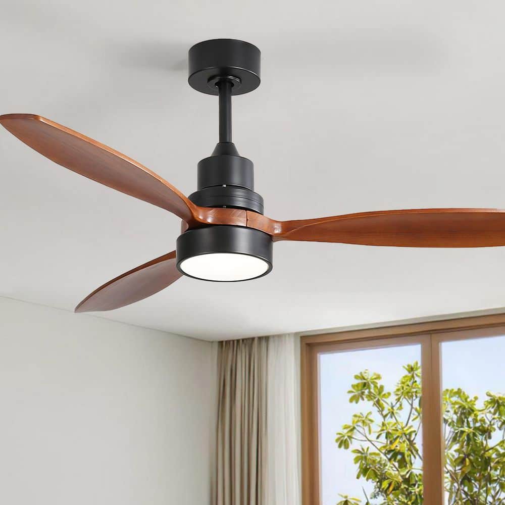 52 in. Indoor/Outdoor Wood Black Ceiling Fan with Light and 6 Speed Remote Control